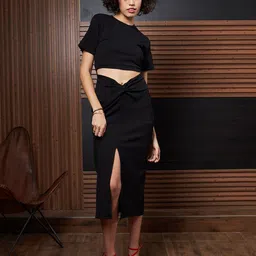 Athena Black Round Neck Short Sleeves Cut-Outs Sheath Midi Dress-picture-24