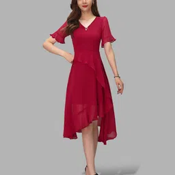 JC Collection Women Red Layered Midi Dress-image-61