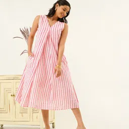 indy Raaga Striped A-Line Midi Cotton Dress-image-26
