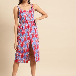 DODO & MOA Red Floral Crepe A-Line Midi Dress-picture-34