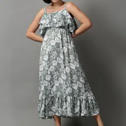 SHOWOFF Women Floral  Shoulder Strap Crepe A-Line Midi Dress-picture-13