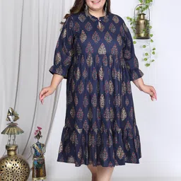 KALINI Women Plus Size Floral Printed Keyhole Neck Bell Sleeve Fit and Flare Midi Dress-image-59