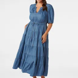 Forever New Dyed Mandarin Collar Short Sleeves Maxi Midi Dress image 1