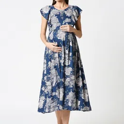 AV2 Woman Navy Blue Maternity Nursing Floral Midi Dress-picture-12