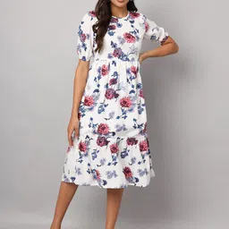 BRINNS Women Floral Printed Puff Sleeve Fit & Flare Midi Dress-image-38