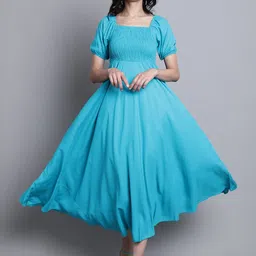 Aawari Smocked Detailing Fit & Flare Midi Dress-picture-37