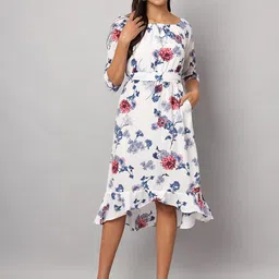 BRINNS Women Boat Neck Floral Printed  Fit & Flare Midi Dress-image-57
