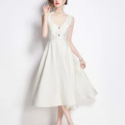 JC Collection V-Neck Fit & Flare Midi Dress-picture-23