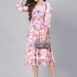 BAESD Floral Print Puff Sleeve Georgette Fit & Flare Midi Dress-image-68