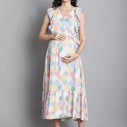 Moms Maternity Abstract Printed Tie-Up Fit & Flare Maternity Maxi Dress-picture-10
