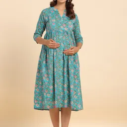 CRAFIQA Floral Printed Pure Cotton Maternity Fit & Flare Midi Ethnic Dress-picture-28