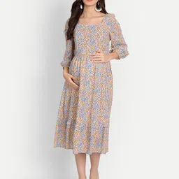 Aaruvi Ruchi Verma Women Floral Print Maternity Fit & Flare Midi Dress-picture-28