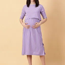 PURPLE FLAUNT Striped Maternity Fit & Flare Midi Dress-picture-22
