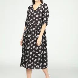 IDK Black & White Floral Printed Fit & Flare Midi Dress-picture-33