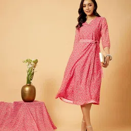 SALT ATTIRE Floral Printed Belted Silk Wrap Dress-image-53