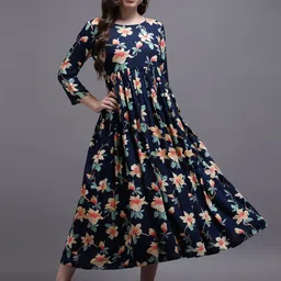 KALINI Women Navy Blue Floral Midi Dress-picture-22