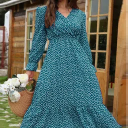 StyleCast Polka Dots Printed V-Neck Empire Midi Dress-picture-15