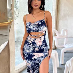 BAESD Floral Printed Shoulder Straps Chiffon Sheath Midi Dress-picture-10