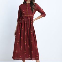 Vishudh Women Maroon Ethnic Motifs Ethnic Cotton Maxi Dress-picture-19