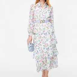 Trendyol Floral Printed Cuffed Sleeves Layered Midi Shirt Dress image 1