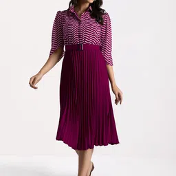 FLOWERVELLY Striped Crepe Shirt Midi Dress-picture-13
