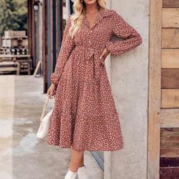 StyleCast Pink & White Floral Print A-Line Midi Dress image 1