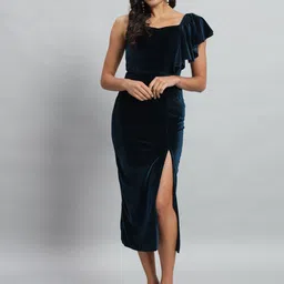 VAARARO Shoulder Straps Velvet Ruffles Bodycon Midi Dress-picture-8