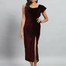 VAARARO Shoulder Straps Velvet Ruffles Bodycon Midi Dress-picture-9