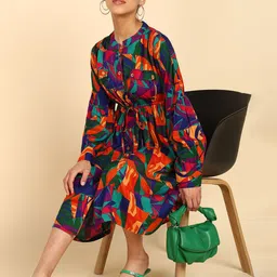 House Of Zelena Women Puff Sleeve Maternity A-Line Midi Dress-image-1