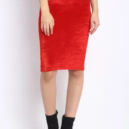 NEUDIS Women Red Solid Midi Pencil Skirts-image-14