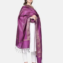 MUFFLY Ethnic Motifs Woven Design Zari Banarasi Dupatta-picture-40