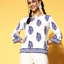 Berrylush Classic White Ethnic Motifs Indie Gal Top-picture-5