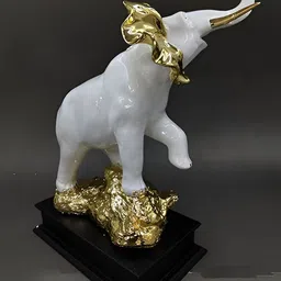 Aura White & Gold Toned Elephant Marble Figurine Showpiece-picture-33