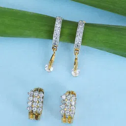 Bhana Fashion Set of 2 White Gold Plated Contemporary Half Hoop Earrings Set of 2-picture-36