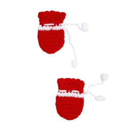 Superminis Infants Kids Red & White Self-Design Pure Wool Booties & Mitten Set image 3