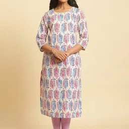 W Ethnic Motifs Printed Beads And Stones Pure Cotton Kurta-image-17