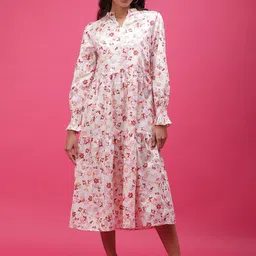 Freehand by The Indian Garage Co Floral Printed Tiered Pure Cotton Fit  Flare Midi Dress-picture-20