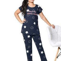 Zeyo Girls Navy Blue & White Printed Cotton Night Suit-picture-39