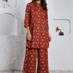 SANSKRUTIHOMES Women Red Floral Printed Pure Cotton Night Suit-picture-14