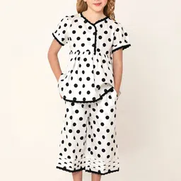 Cherry Crumble Girls White & Black Printed Night suit-picture-50