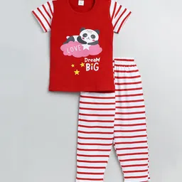 Todd N Teen Kids Girls Red & Pink Cartoon Characters Printed Night suit-image-1