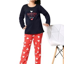 Zeyo Girls Navy Blue & Red Printed Night suit-picture-38