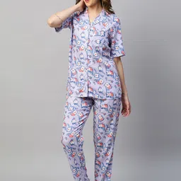 DRAPE IN VOGUE Purple & White Floral Printed Night suit-picture-47