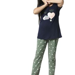 Zeyo Girls Navy Blue & Green Printed Cotton Night suit-picture-13