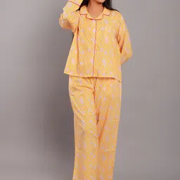 ETC Yellow Conversational Printed Lapel Collar Pure Cotton Night Suit image 1