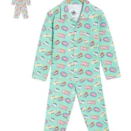 The Mom Store Pack Of 2 Kids Typography Printed Lapel Collar Pure Cotton Shirt With Pyjama-picture-27