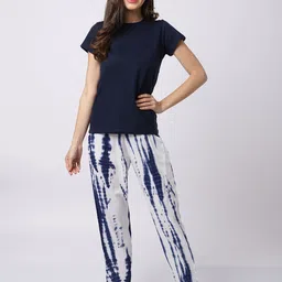 Boston Club Women Navy Blue & White Tie and Dye Cotton Night suit-picture-34