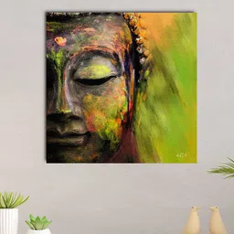 eCraftIndia Green & Brown Peaceful Gautam Buddha Original Design Canvas Printed Wall Painting-picture-17