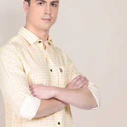 u.s. polo assn. U.S. Polo Assn.Men Yellow & White Pure Cotton Gingham Twill Shirt-picture-33
