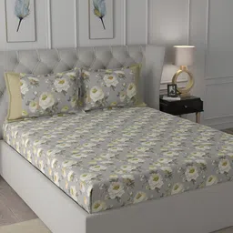 MASPAR Regency Grey & Yellow Printed 144 TC Cotton Double Queen Bedsheet & 2 Pillow Covers-picture-20